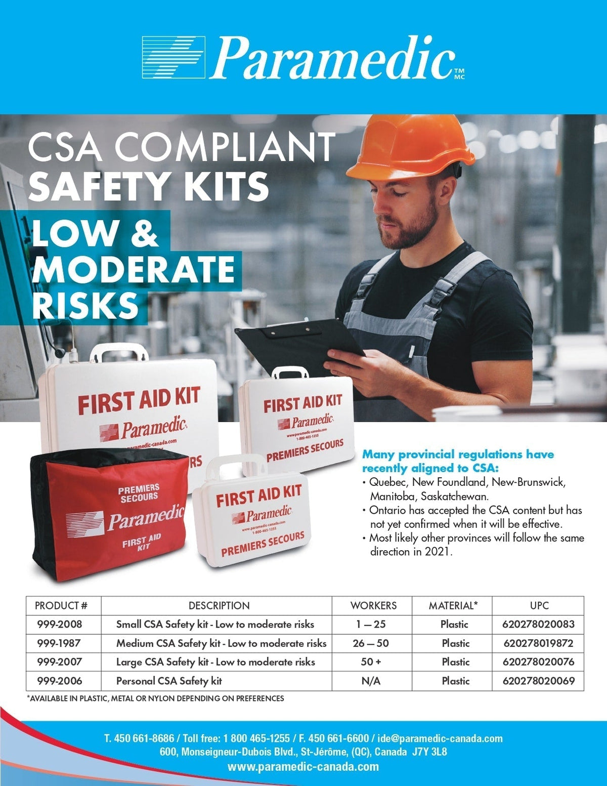 CSA Compliant Safety Kits for low to high risks