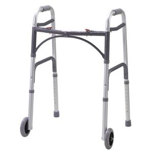 Deluxe Folding Walker, Two Button with Wheels